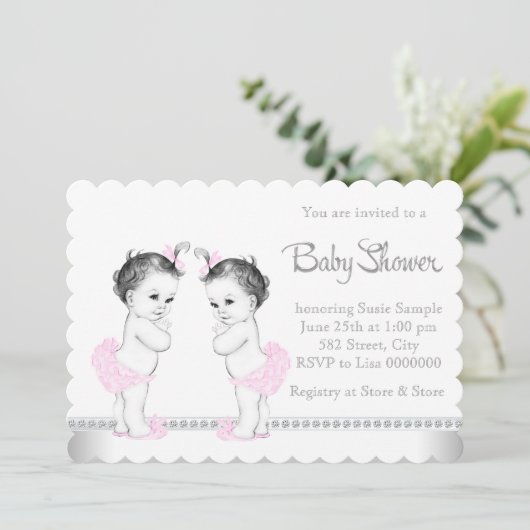 Elegant Twin Girl Baby shower Kaart (Staand voorkant)