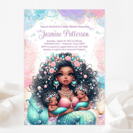 Elegant Twin Mermaid Baby shower Kaart