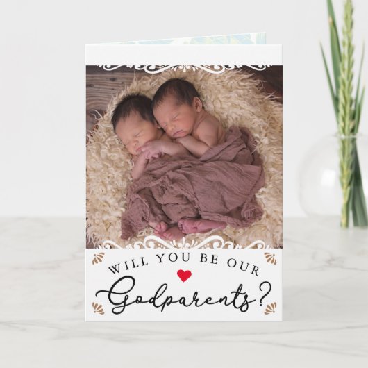 Elegant  Twin Photo GodParents Voorstel Kaart (Voorkant)
