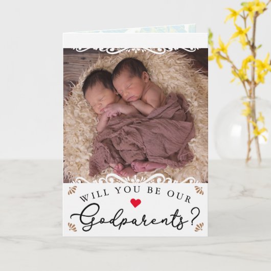 Elegant  Twin Photo GodParents Voorstel Kaart (Gele Bloem)