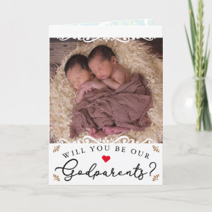Elegant  Twin Photo GodParents Voorstel Kaart