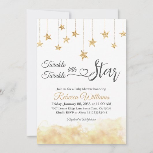 Elegant Twinkle Little Star Gold Cloud Baby shower Kaart (Voorkant)
