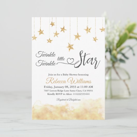 Elegant Twinkle Little Star Gold Cloud Baby shower Kaart (Staand voorkant)