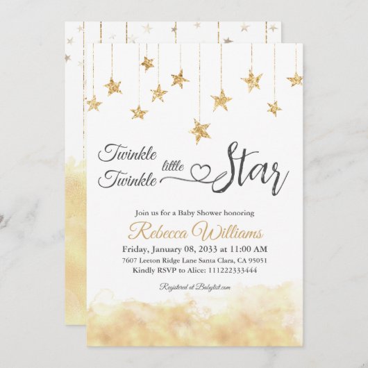 Elegant Twinkle Little Star Gold Cloud Baby shower Kaart (Voorkant / Achterkant)