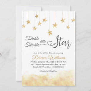 Elegant Twinkle Little Star Gold Cloud Baby shower Kaart
