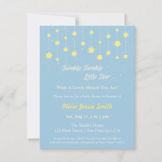 Elegant Twinkle Twinkle Little Star Baby shower Kaart (Voorkant)