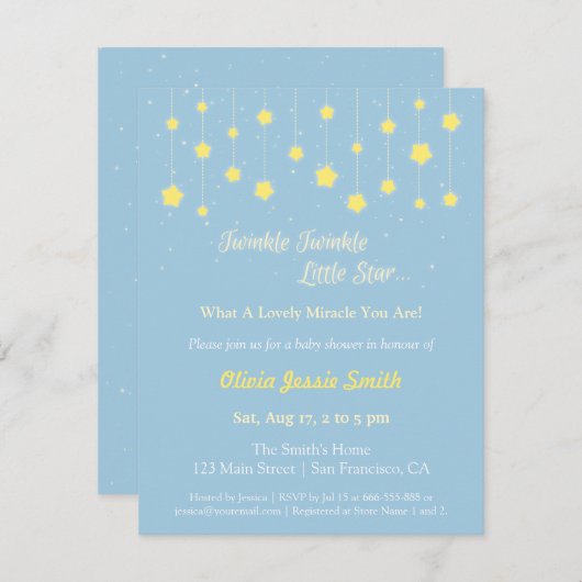 Elegant Twinkle Twinkle Little Star Baby shower Kaart (Voorkant / Achterkant)