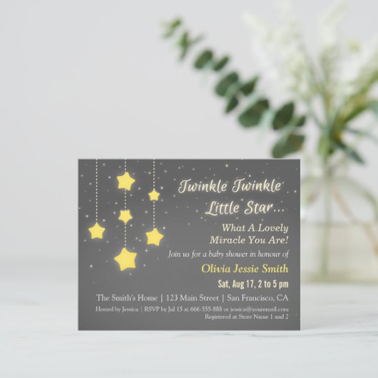 Elegant Twinkle Twinkle Little Star Baby shower Kaart (Staand voorkant)