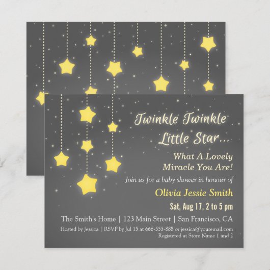 Elegant Twinkle Twinkle Little Star Baby shower Kaart (Voorkant / Achterkant)