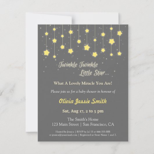 Elegant Twinkle Twinkle Little Star Baby shower Kaart (Voorkant)