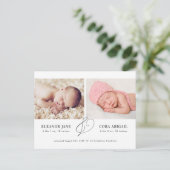 Elegant Twins Birth Announement Briefkaart (Staand voorkant)