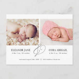 Elegant Twins Birth Announement Briefkaart