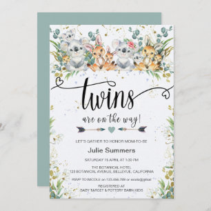 Elegant Twins Koalas Kangaroos Safari Baby shower Kaart