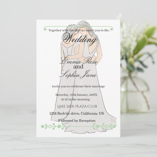 Elegant Two Brides Wedding Invitation Kaart (Staand voorkant)