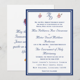 Elegant Two Hearts Catholic Wedding Invitation Kaart
