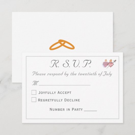 Elegant Two Hearts Catholic Wedding RSVP Kaartje (Voorkant / Achterkant)
