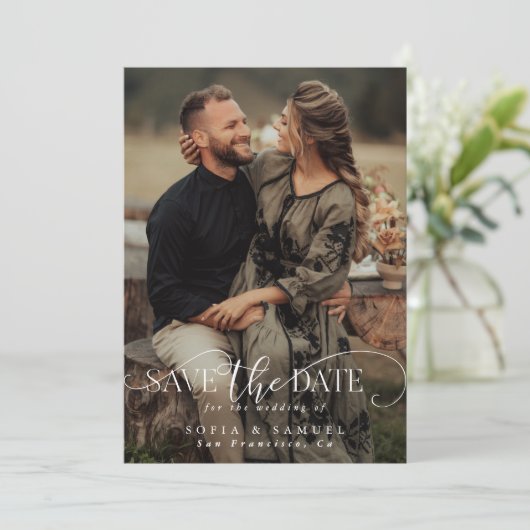 Elegant Two Photo Handwritten Script Wedding Save The Date (Staand voorkant)