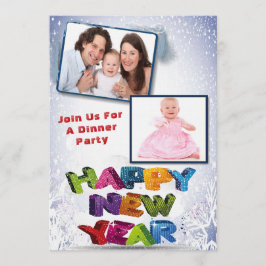 Elegant Two Photo Happy New Year’s Dinner Party Kaart