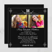 Elegant Two Photo Monogram Afstuderen Kaart (Voorkant / Achterkant)