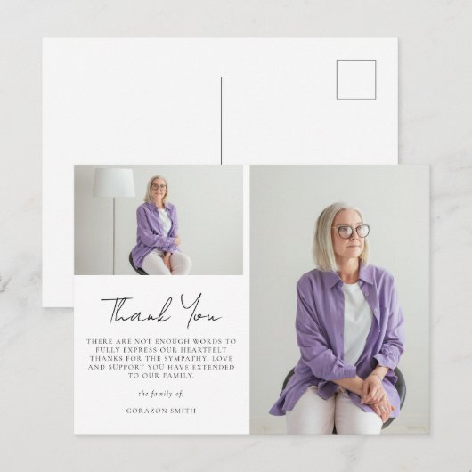 Elegant Two Photo Sympathie Funeral Bedankt Briefkaart (Voorkant / Achterkant)