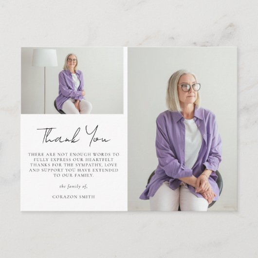 Elegant Two Photo Sympathie Funeral Bedankt Briefkaart (Voorkant)
