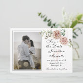 Elegant Two roze Roses Photo Inspirerend Wedding Save The Date (Staand voorkant)