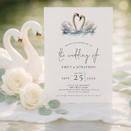 Elegant Two Swans Script Wedding Kaart