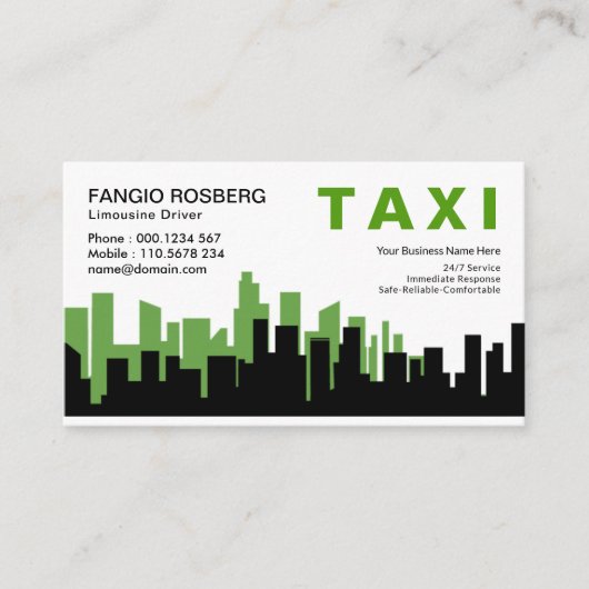 Elegant Two Toned City Skyline Silhouette Taxi Visitekaartje (Voorkant)