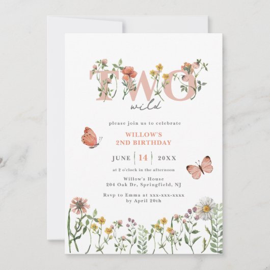 Elegant Two Wilde Wilde Bloem 2e verjaardag Kaart (Voorkant)