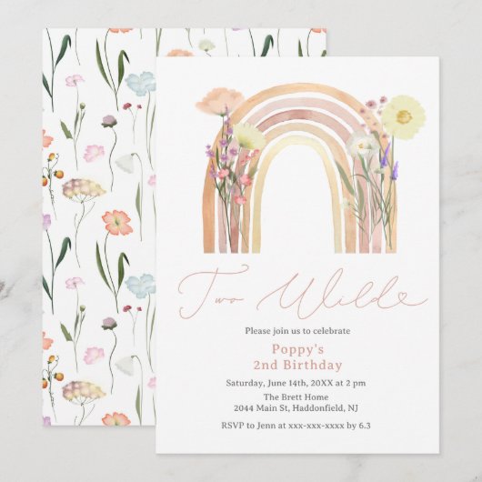 Elegant Two Wilde Wilde Bloem 2e verjaardag Kaart (Voorkant / Achterkant)