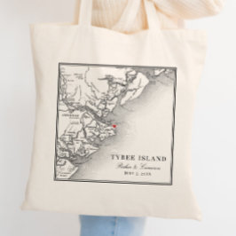 Elegant Tybee Island Georgia Kaart Bruiloft Tote Bag