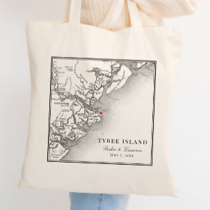 Elegant Tybee Island Georgia Kaart Bruiloft Tote Bag