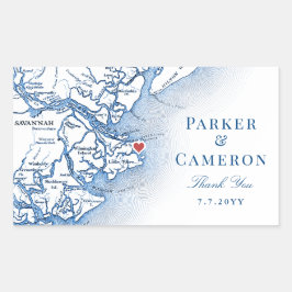 Elegant Tybee Island Georgia Kaart Huwelijksgunst Rechthoekige Sticker