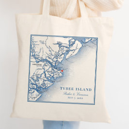 Elegant Tybee Island Georgia Kaart Navy Blue Bruil Tote Bag