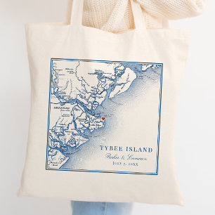 Elegant Tybee Island Georgia Kaart Navy Blue Bruil Tote Bag