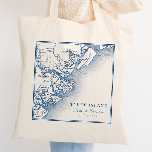 Elegant Tybee Island Georgia Kaart Navy Blue Bruil Tote Bag