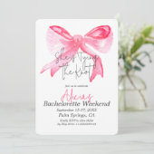 Elegant Tying the Knot Pink Bow Bachelorette Party Kaart (Staand voorkant)