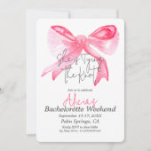 Elegant Tying the Knot Pink Bow Bachelorette Party Kaart (Voorkant)