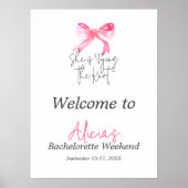 Elegant Tying the Knot Pink Bow Bachelorette Party Poster (Voorkant)