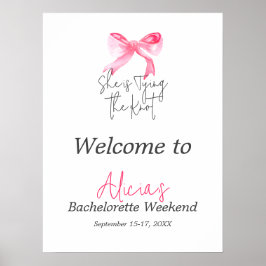 Elegant Tying the Knot Pink Bow Bachelorette Party Poster
