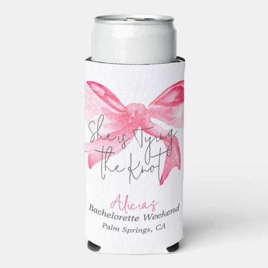 Elegant Tying the Knot Pink Bow Bachelorette Party Seltzer Blikjeskoeler (Seltzer Voorkant)