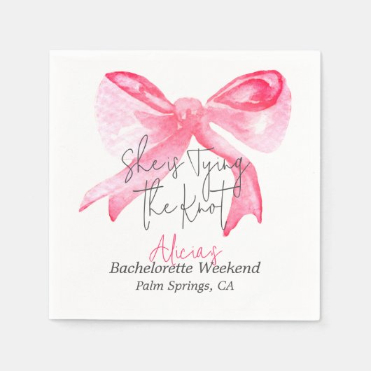 Elegant Tying the Knot Pink Bow Bachelorette Party Servet (Voorkant)