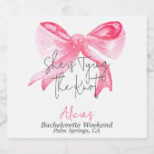 Elegant Tying the Knot Pink Bow Bachelorette Party Sparkling Wijnetiket (Enkel label)