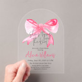 Elegant Tying the Knot Pink Bow-Vrijgezellenfeest Acryl Uitnodigingen (Insitu (Draagbaar))