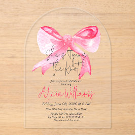 Elegant Tying the Knot Pink Bow-Vrijgezellenfeest Acryl Uitnodigingen