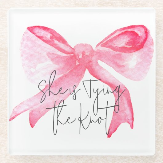 Elegant Tying the Knot Pink Bow-Vrijgezellenfeest Glazen Onderzetter (Voorkant)