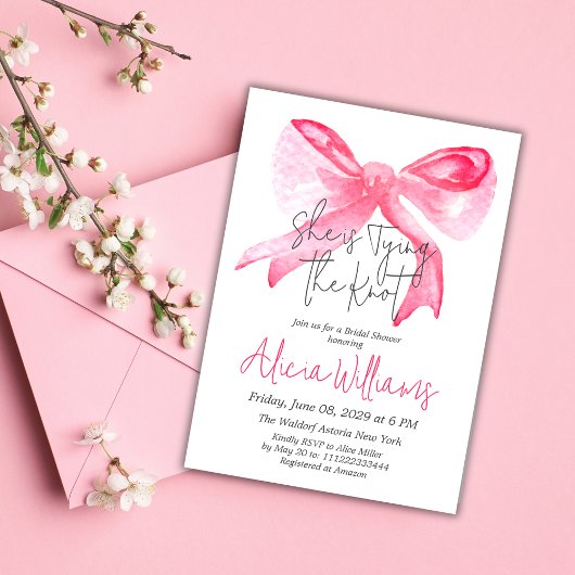 Elegant Tying the Knot Pink Bow-Vrijgezellenfeest Kaart