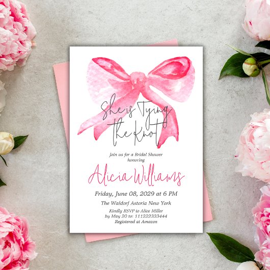 Elegant Tying the Knot Pink Bow-Vrijgezellenfeest Kaart