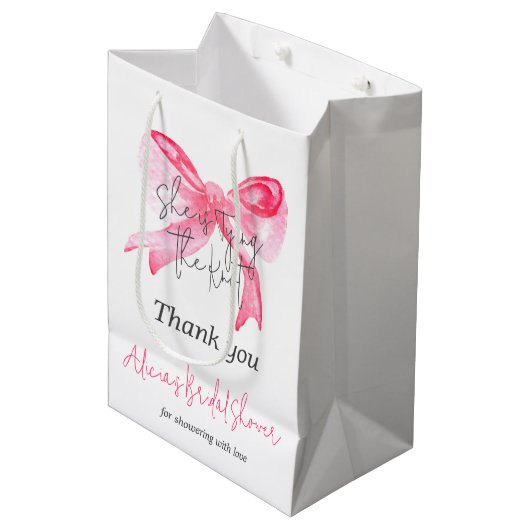 Elegant Tying the Knot Pink Bow-Vrijgezellenfeest Medium Cadeauzakje (Voorkant Gekanteld)