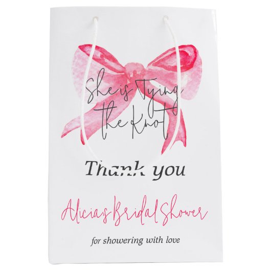 Elegant Tying the Knot Pink Bow-Vrijgezellenfeest Medium Cadeauzakje (Voorkant)